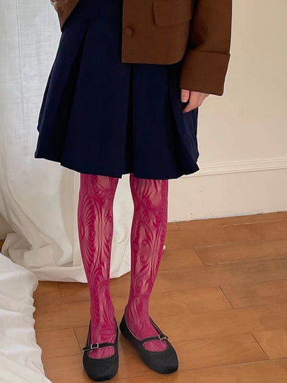 Tights Purple/Rose Y2K Hollow-out Design Red/Black