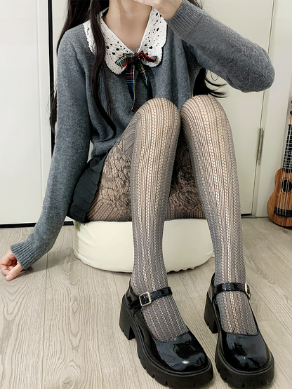 Black Y2K Lace Details Hollow-out Tights