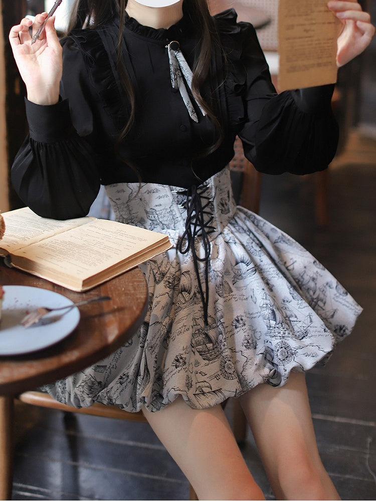 Sleeves Blouse with Pleating Details Black Bishop