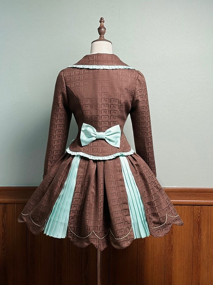 Coat Accents with Lolita and Bow Chocolate Mint Green Ruffles