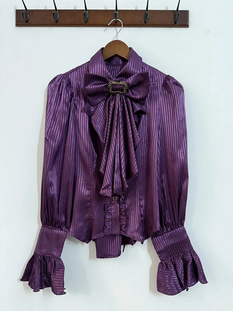 Purple Ouji Lolita Long-Sleeve Blouse with Jabot & Bowtie - Muguang Galaxy Original