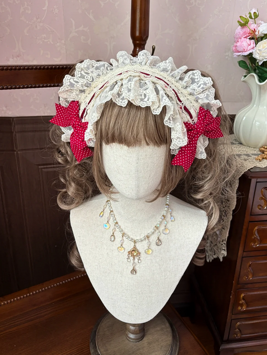 Beige Bows Decorated Red Hairband