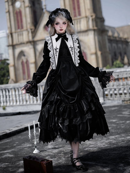 Dress Sharp + Collar Hairband Drawstring Lolita Belt Gothic Black Waist Velvet