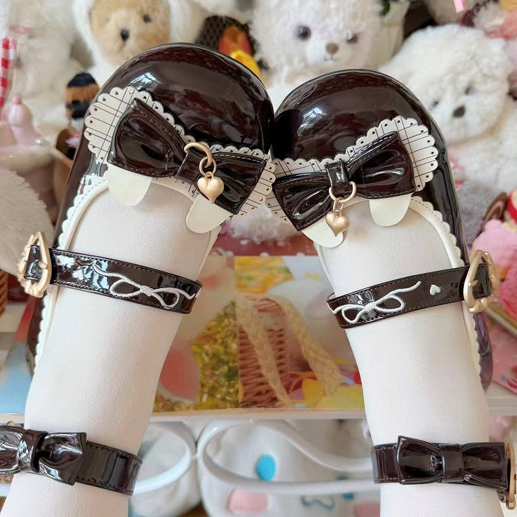 Themed Bow Dark Lolita Charm 5cm Janes Sweet Heel PU Bunny with Mary Brown Heart