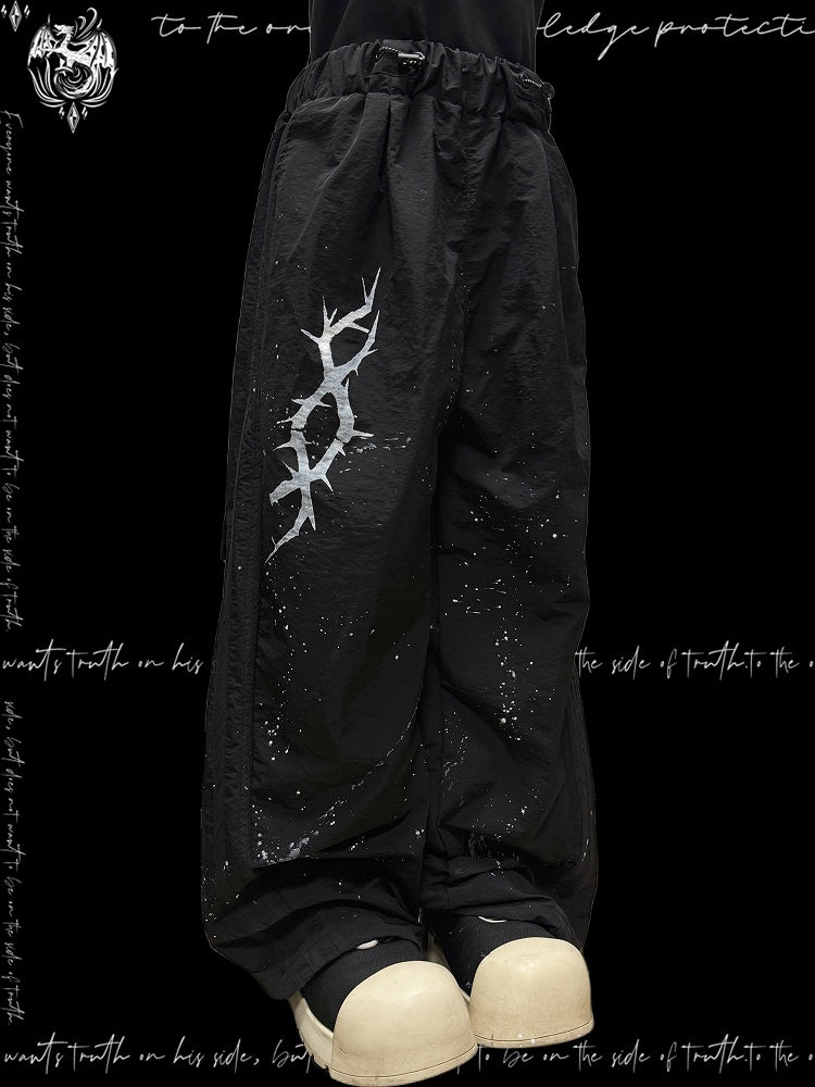 Splatter Wide-Leg - with and Black Print Style Thorn Pants Accents Y2K