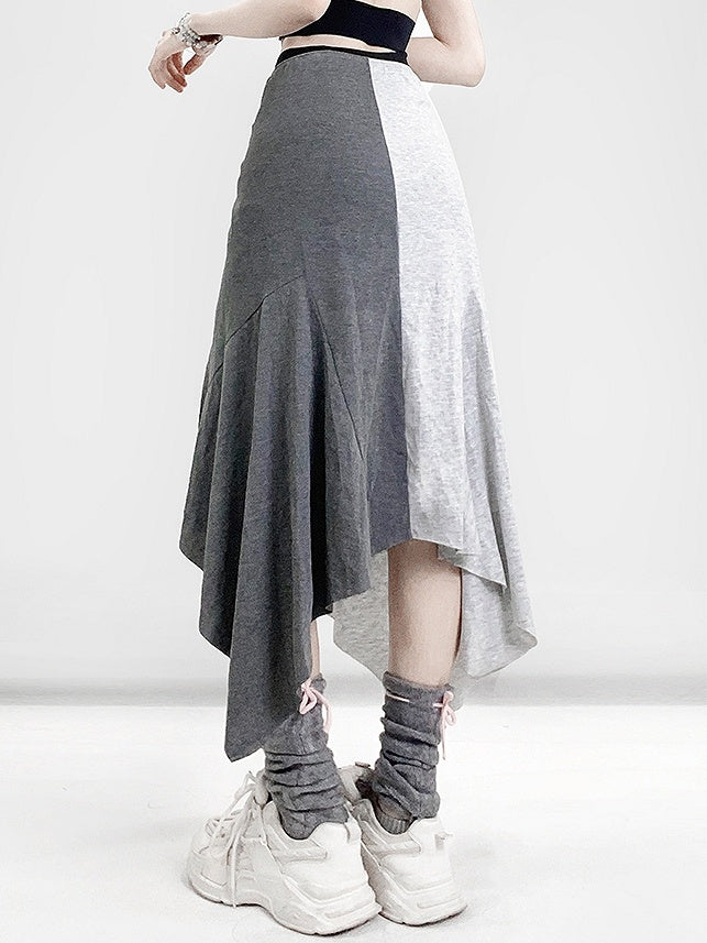 Shorts Saum Schwarz Schlitz Mit Buchstaben Asymmetrische Seite Rock Grau Druck Glamorous