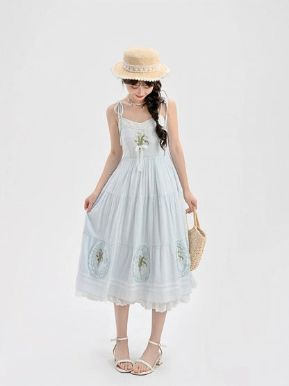 Cami Dress Light Blue Lily of the Valley Embroidered Lace Trim Cutton