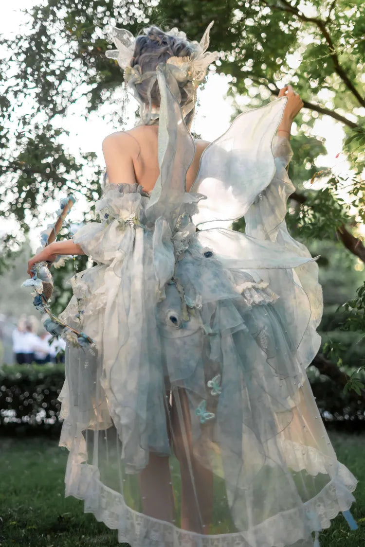 Volles leichtes Schmetterlingskleid Lolita JSK Blaues Design-Set Floral Fairy Princess