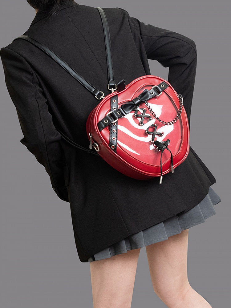 Red Apple Lace-up Detail Design Black Bag Small/Big Ita Size