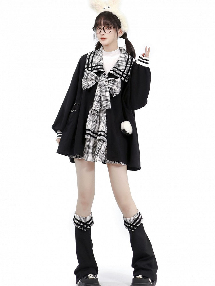 Black Detachable Coat with Placket Plush Open Toy Panda