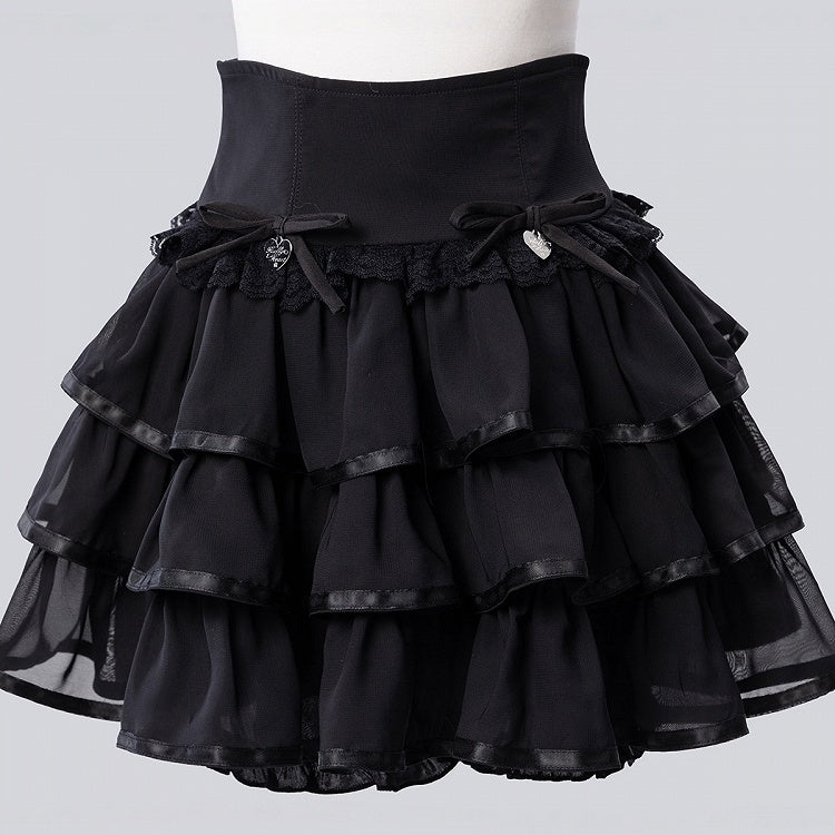 Black Jirai-Kei Ruffle Skirt with Built-In Shorts - Fluffy Heart