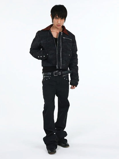 Genderless Punk Faded Black Jeans with Snake Pockets & Studs - DETW OnLine