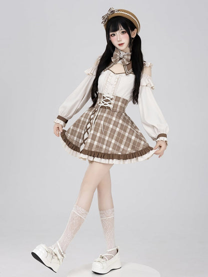 High-Waist Plaid Skirt with Cross-Lacing Corset - DevilInspired Exclusive Collection