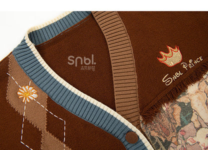 Bunny Daisies Stickerei Cardigan Braun und