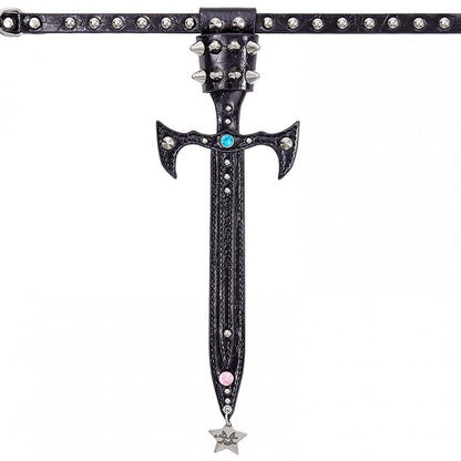 Schwarz/silberne Halskrause in Schwertform mit Nieten