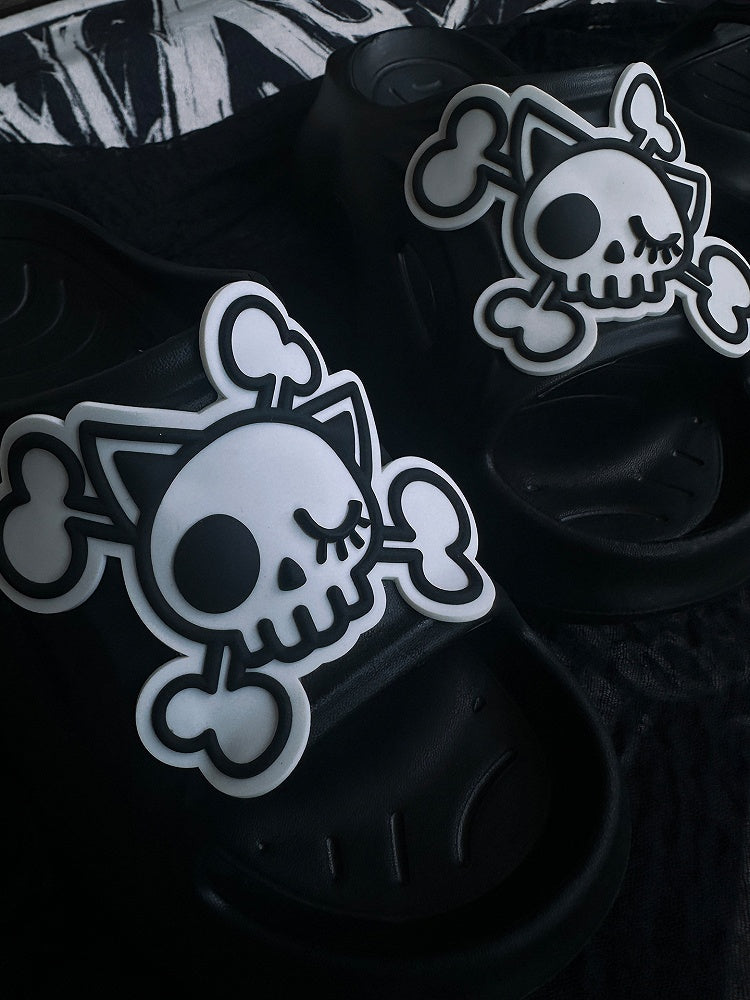 Summer White and Applique Gothic Slippers Skeleton Black
