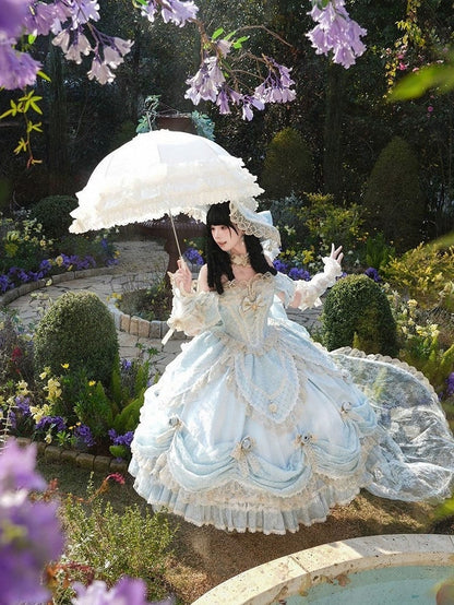 Version Light Hime Off-Shoulder Lace and with Details Gown Layered Blue Lolita Hanayome Bow Short Ruffles
