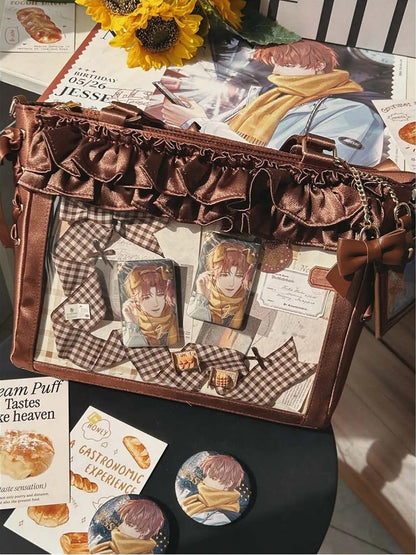 Taschengurte mit Schleife und Rüschen und Satin-Karte zum Selbstbinden, Ita-Besatz, brauner Halter