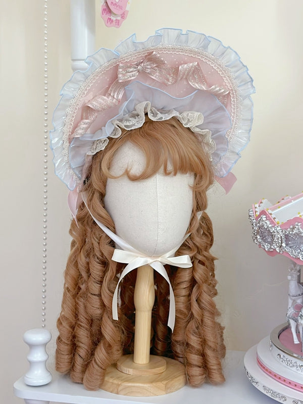 Apricot Bonnet Green Blue Pink /