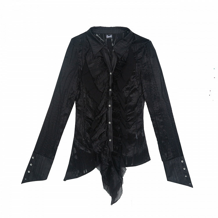 Design Lace Punk Lace-up Gothic Shirt Black Trim with Ruffled Back