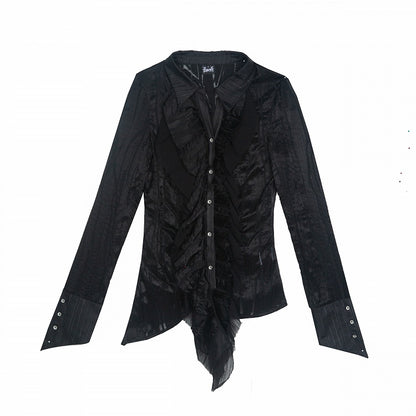Design Lace Punk Lace-up Gothic Shirt Black Trim with Ruffled Back