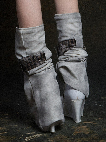 Leg Gray Black Vertical with Button Warmers Punk Plaid Zipper Strap