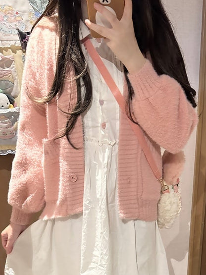 Rosa/weiße süße Strickjacke mit langen Ärmeln