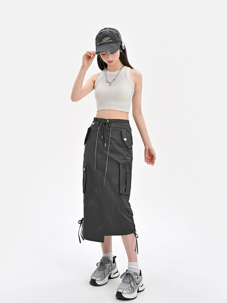 Waist and Gray Drawstring Cargo Skirt Hem Asymmetrical Bittersweet