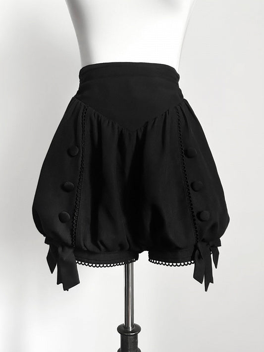 Gothic Lolita Prince Style Black Pumpkin Shorts with Bow Accent - Danger Girl