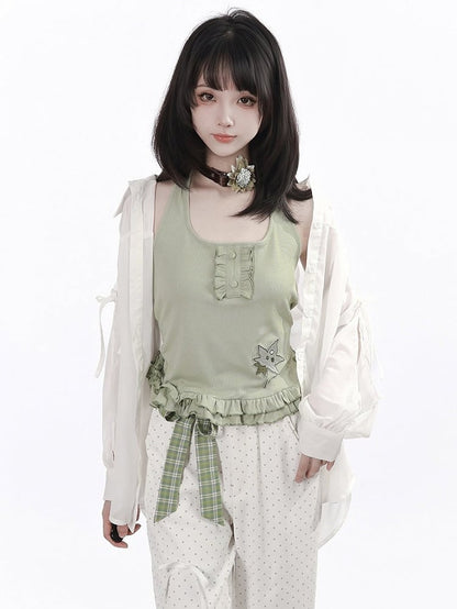 White Chiffon Long Sleeve Shirt with Side Cutouts - PINK SAVIOR