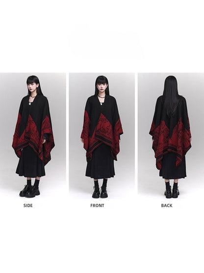 Red Illustration Poncho Black Ethnic Gothic
