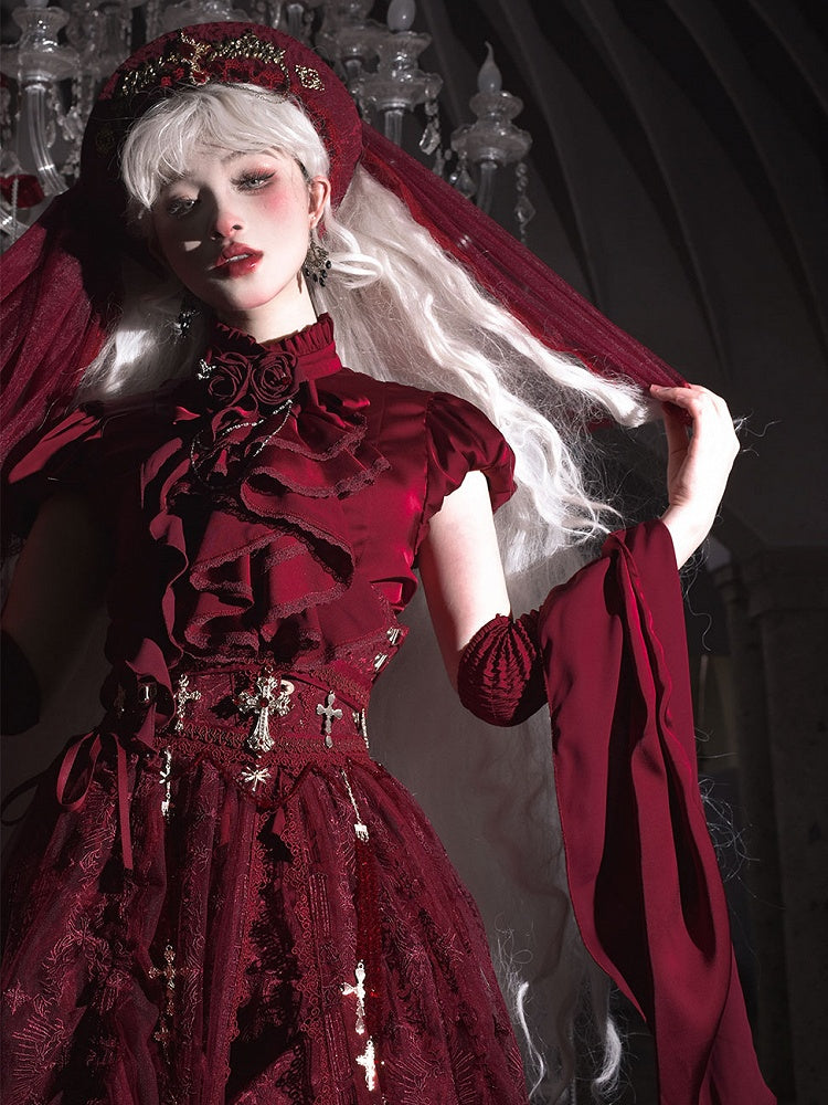 Red Puff Short Sleeves Gothic Lolita  Blouse