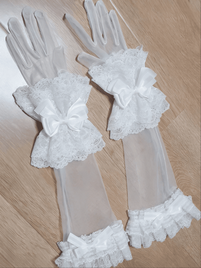 Bowknot Lace Wrist Cuffs Lolita White Gloves Shiro and