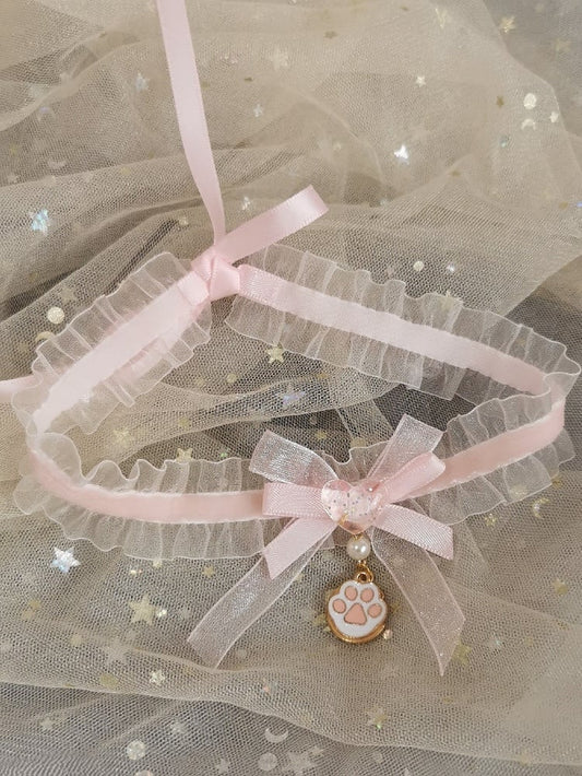 Pendant Lace Cat Sweet Choker Lolita Paw Pink/White