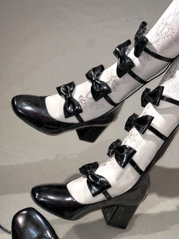 Black Lolita Square Toe Back Zip Boots 6.5CM 3CM Heel Height - EvilStar