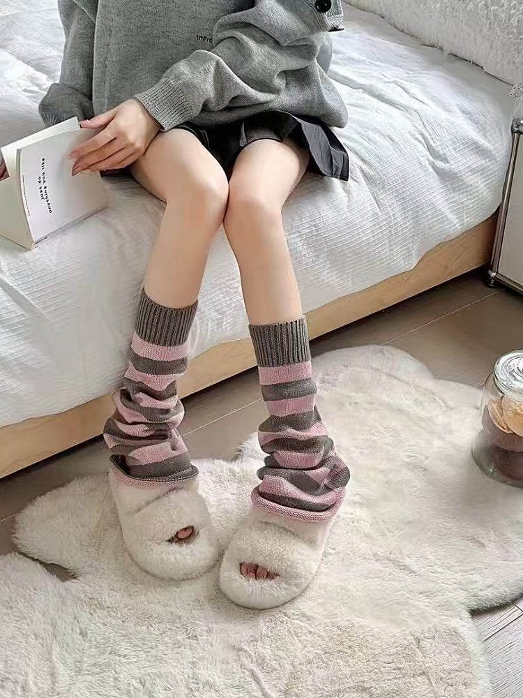 Flared Striped Leg Warmers - 46cm Kawaii Fairy Kei & Sweet Lolita Accessory, 8 Colors