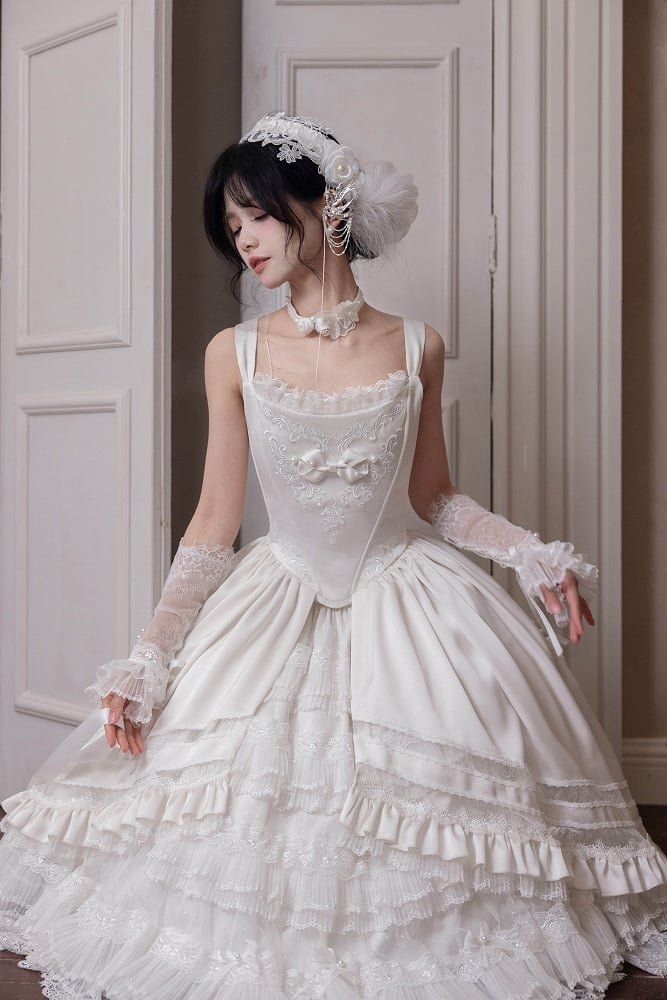 Rosette White Elegant Wedding Dress Hanayome Lolita JSK Full Set