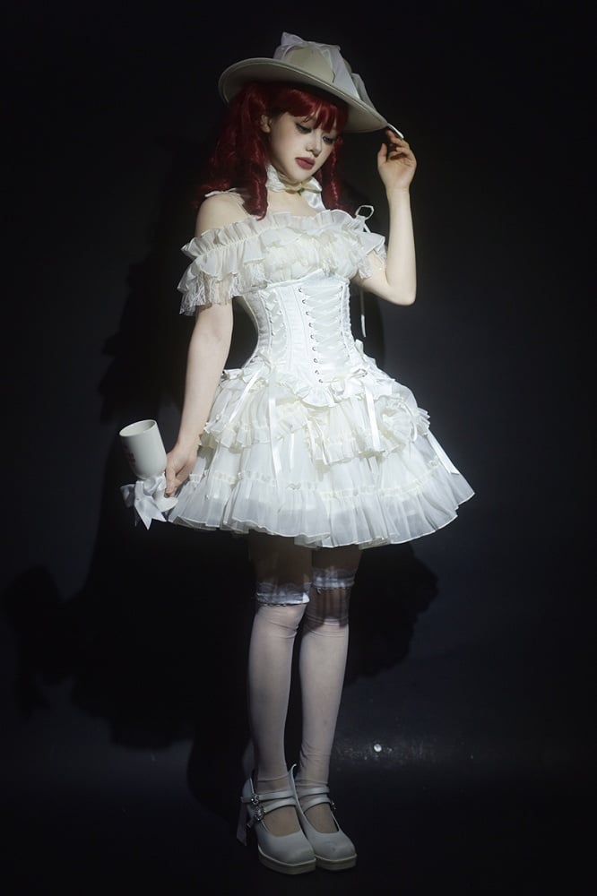 Lolita Lace-up Boned Corset White Details Gothic