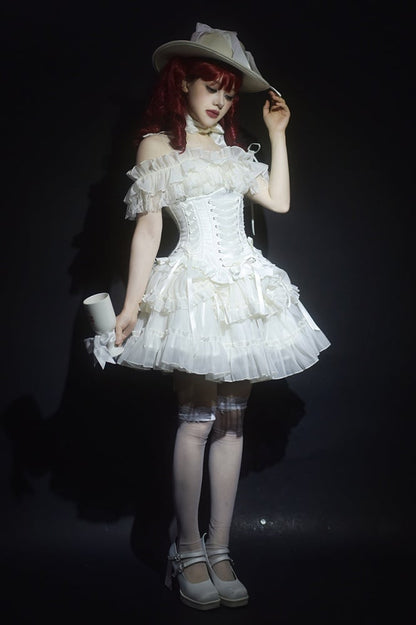 Lolita Lace-up Boned Corset White Details Gothic