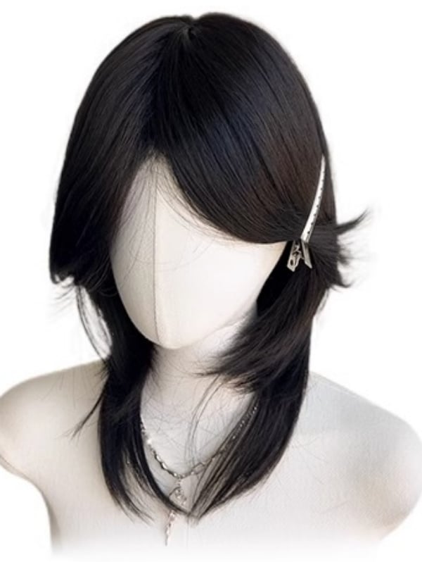 Bangs Short Black Straight Wig Ouji Style Curtain 45CM with