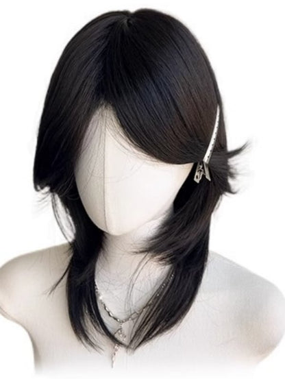 Bangs Short Black Straight Wig Ouji Style Curtain 45CM with