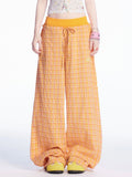 Kordelzugbündchen Weite Freizeithose Orange Plaid Elastische Taille