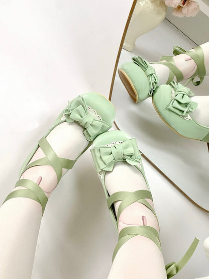 cm Tie Shoes Lolita - Bow Sweet at Heeled for Ankle Top Green Wrap-Around 3.5 Ballet