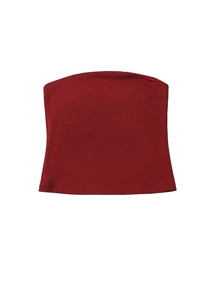 Cute Black Hooded Crop Top with Red Strappy Tube Undergarment Set