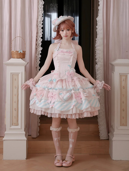 Pink & Blue Sweet Candy-themed Lolita JSK Dress - Meng Fu Zi
