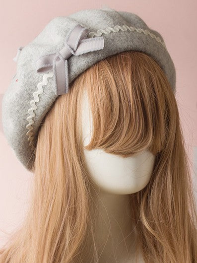 3 Sweet Beret Lolita Color Options Double-Layer Bowknot