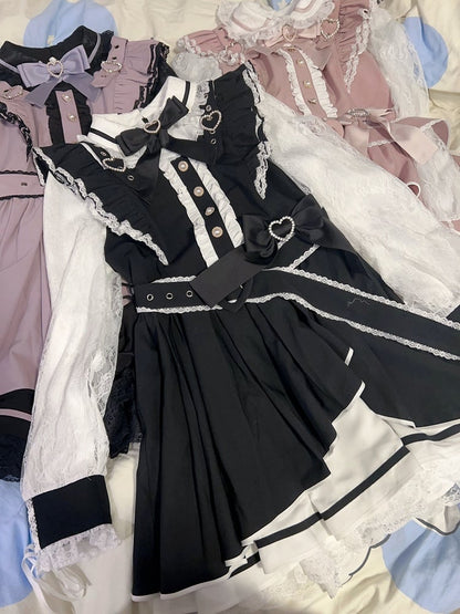 Heart Jirai BlackWhite Details Decorated Bowknot Kei Rhinestone