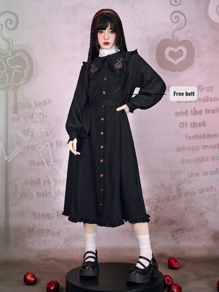 With Embroidery Gothic Sleeve Dress Black Eden-inspired Balloon