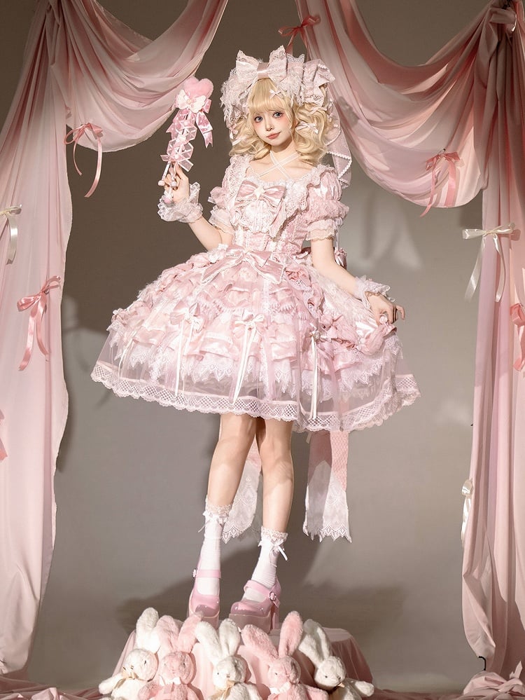 Style Sweet Theme OP Lace Hanayome Full Pink Dress Strawberry Set Lolita