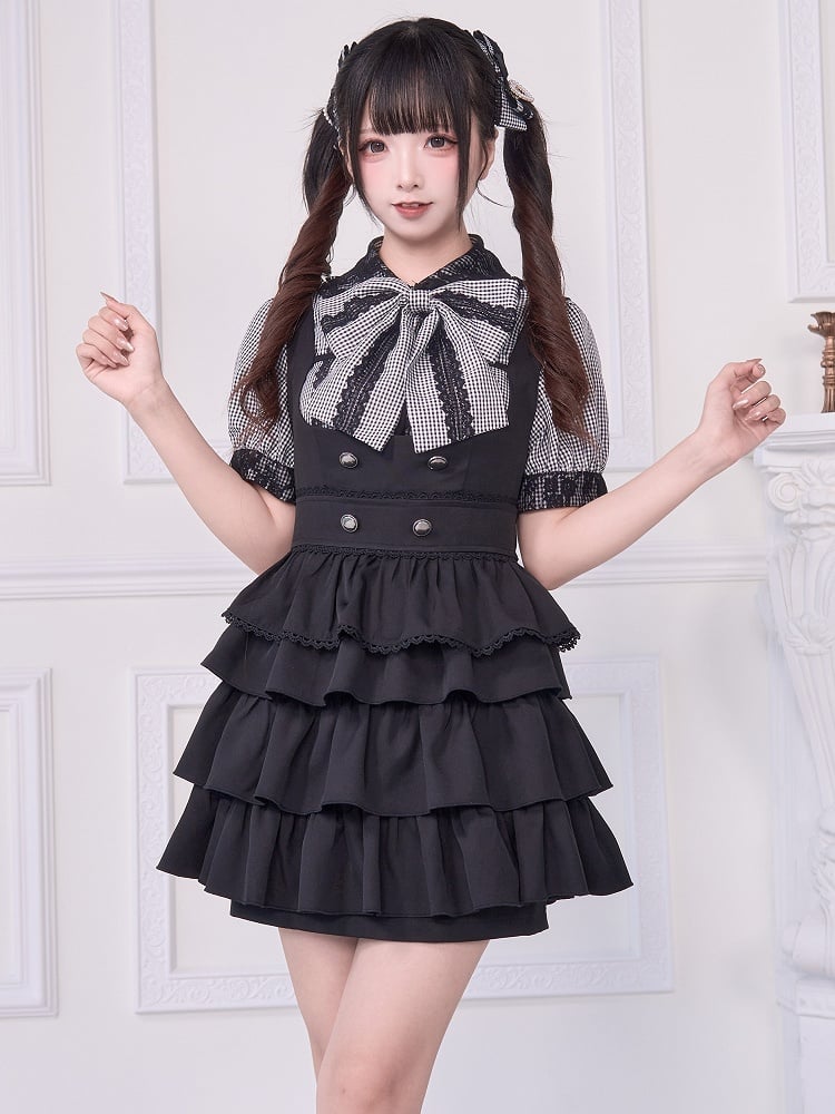 Ties Overall Wear Black 2-Way Back Adjustable Kei Jirai Tiered with Dress